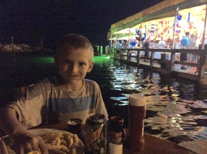 Paul enjoys a dockside supper outside the Island Grill at Mandalay, Key Largo.